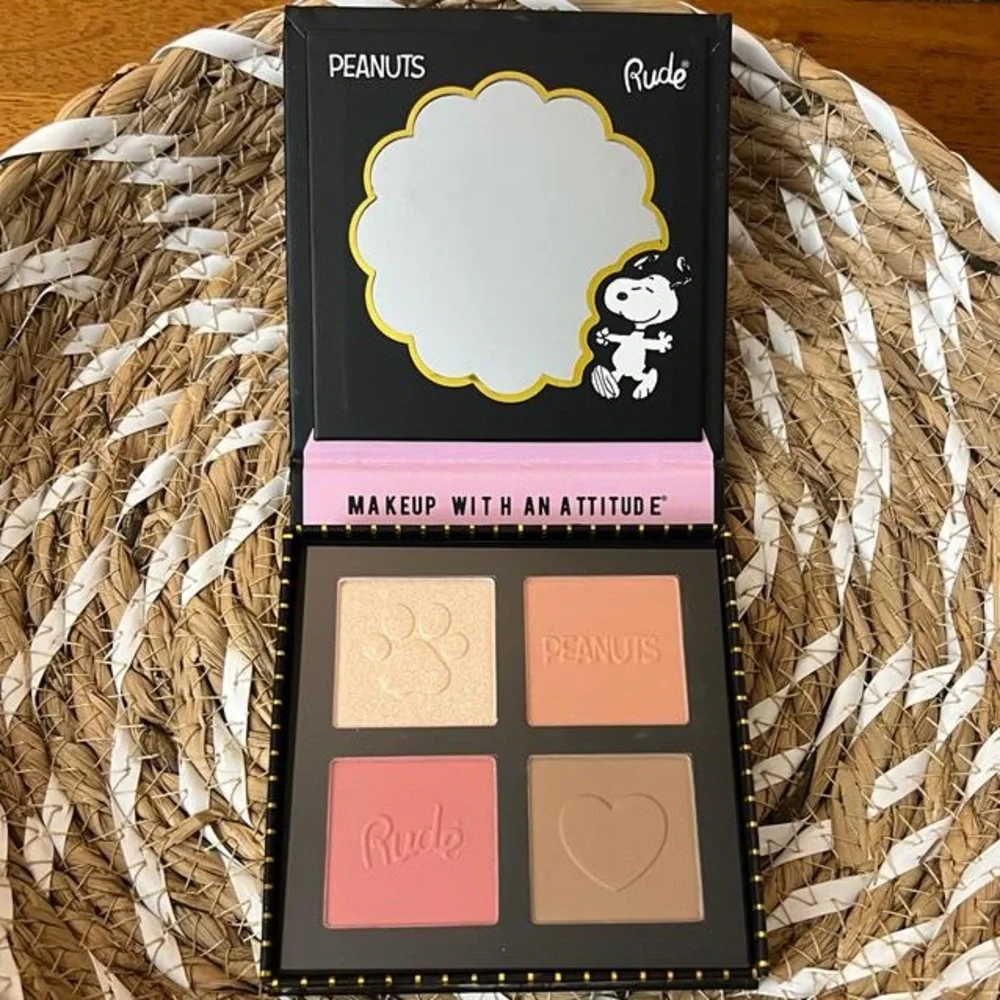 Rude X Peanuts Face Palette with blush, highlighter & contour. Has mirror too.
